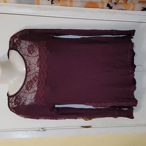 Knox Rose waffle knit top long sleeve crotchet maroon soft comfy